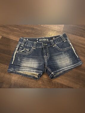 Rock & Roll Denim Mid-Rise Dark Blue Jean Shorts